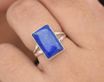 Artisan Lapis Lazuli Ring, Silver Ring, Handmade Ring, Rectangle Shape, Blue Stone, Casual Wear, Women Ring, USA Ring, Gemstone, Dainty Ring