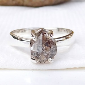 Herkimer Diamond Ring, Natural Diamond Ring, Black Diamond Ring, 925 Sterling Silver, Hermiker Dimaond Stone, Rough Herkimer Diamond Ring