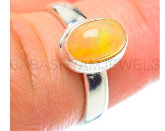 Natural Opal Ring, 925 Sterling Silver, Dainty Ring, Yellow Gemstone, Healing Gemstone, Bohemian Ring, Artisan Jewelry, Solid Silver Ring