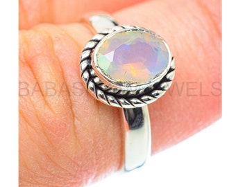 Beautiful Opal Stone Ring, Sterling Silver Ring, Ethiopian Opal Stone, Dainty Ring, Faceted Gemstone, Simple Ring, Rainbow Gemstone