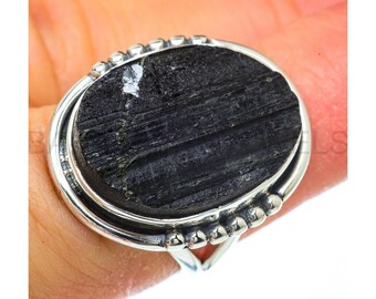 Natural Black Tourmaline Ring, Sterling Silver Ring, Engagement Ring, Oval Gemstone, Statement Ring, Healing Gemstone, Silver Ring
