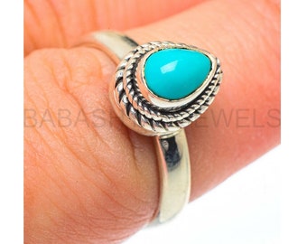 Turquoise Gemstone Ring, 925 Sterling Silver, Dainty Ring, Bohemian Ring, For Women, Tear Drop Shape, Hippie Ring, Can Be Personalized