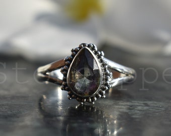 Mystic Topaz Silver Ring, Mystic Topaz Jewelry, Pear Ring, Bezel Set, Silver Ring, Boho Ring, Statement Ring, Gift for Her, Womens Ring, Mom