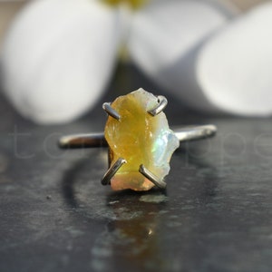 Yellow Opal Ring, Sterling Silver Ring, Opal Jewelry, Boho Ring, Statement Ring, Gift Ring, Dainty Ring, Christmas Sale, Prong Ring, Promise