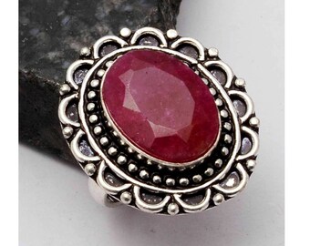 Beautiful Ruby Ring, 925 Sterling Silver, Faceted Gemstone, Designer Jewelry, Red Gemstone, Wedding Ring, Solid Silver, Proposal Ring