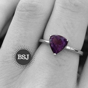 Dark Amethyst Ring, Natural Gemstone Ring, Trillion Amethyst Jewelry, Purple Gemstone Ring, Made For Her, Everyday Ring, Silver Band Ring