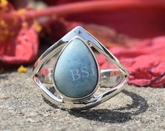 Designer Larimar Ring, Natural Larimar Ring, Crown Ring, Blue Stone Ring, Handmade Ring,Sterling Silver Ring, Statement Ring, Gift Ring, 925