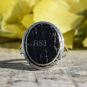 Tourmaline Ring, 925 Sterling Silver, Oval Shape, Black Color Stone, Split band Ring, Double Bezel Set, Handmade Gift Ring, Made For Her
