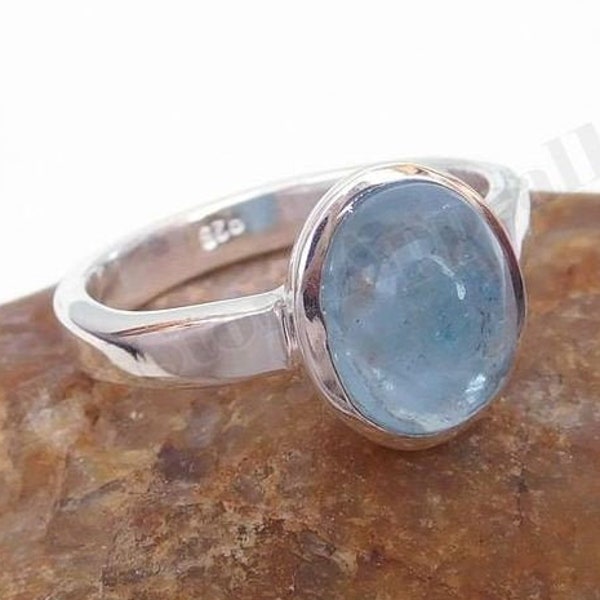 Aquamarine Ring, Sterling Silver Ring, Oval Gemstone, Silver Band, Natural Stone Ring, Handmade Ring, Bohemian Ring, Artisan Ring, Gift Her