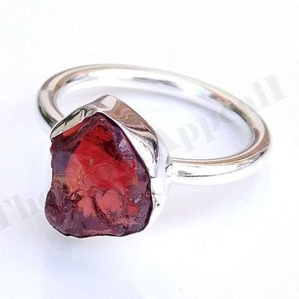 Red Garnet Ring, Beautiful Gemstone, 925 Sterling Silver, Raw Stone, Silver Band Ring, Statement Ring, Women Ring, Boho Ring, Gift For Wife