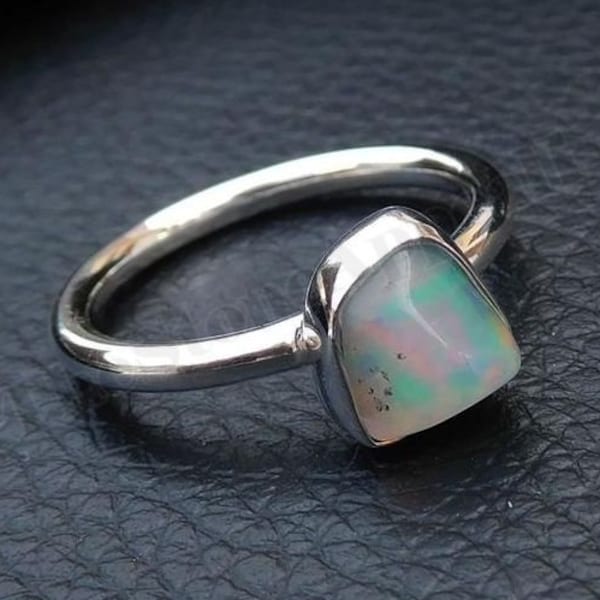 Ethiopian Opal Ring, Natural Gemstone, 925 Sterling Silver, Silver Band Ring, Women Ring, Handmade Ring, Daily Wear Ring, Boho Ring, Gift