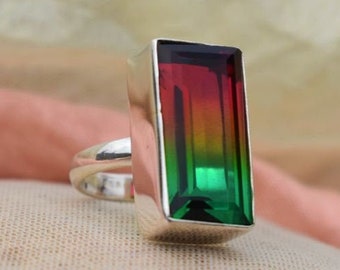 Watermelon Tourmaline Ring, 925 Sterling Silver, Rectangle Gemstone, Simple Jewelry, Can Be Personalized, Natural Gemstone, Made For Her