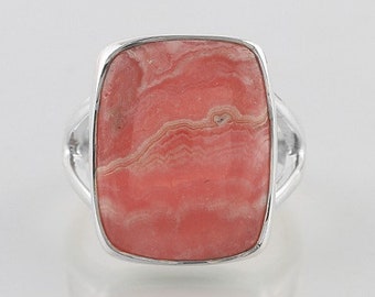 Natural Rhodochrosite Ring, Rhodochrosite Jewelry, 925 Sterling Silver Ring, Boho Ring, Birthstone Ring, Women Ring, Gift Ring, Split Band