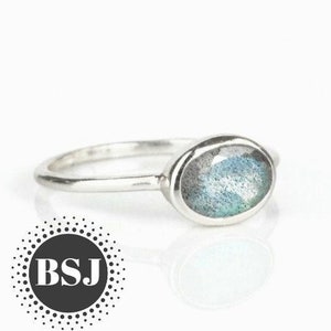 Oval Labradorite Ring, Simple Band Ring, 925 Sterling Silver, Free Shipping, Blue Color Stone, Gemstone Jewelry, Gift For Her, Handmade Ring