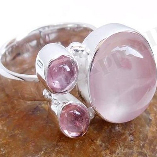 Rose Quartz Ring 925 Sterling Silver Multi Stone Ring Etsy