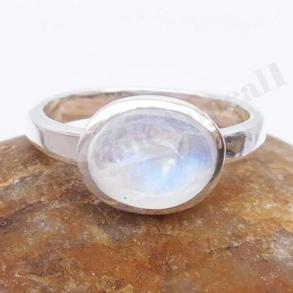 Rainbow Moonstone Ring, 925 Sterling Silver, Oval Gemstone, Natural Stone, Silver Band Ring, Cute Ring, Women Ring, Affordable Ring, ale