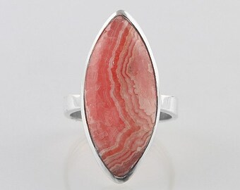 Rhodochrosite Ring, Natural Rhodochrosite, Sterling Silver Ring, Rhodochrosite Jewelry, Boho Ring, Boho Ring, Silver Band Ring, Dainty Ring