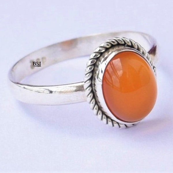 Natural Orange Carnelian Ring, Carnelian Stone Ring, 925 Sterling Silver Ring, Orange Stone Ring, Carnelian Jewelry, Orange Gemstone