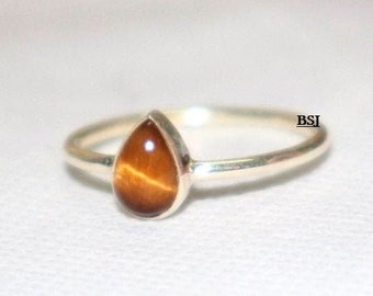 Pear Tigers Eye Ring, Sterling Silver Ring, Handmade Silver Ring, Cats Eye Ring, Stock Clearance Sale, Christmas Ring, Mom Gift, Bezel Set