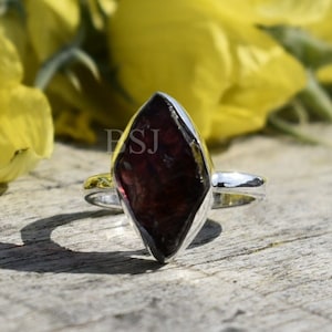 Rough Garnet Ring, Marquise Shape, 925 Sterling Silver, Red Color Stone, Simple Ring, Raw Stone Ring, Handmade Silver Ring, Made For Her