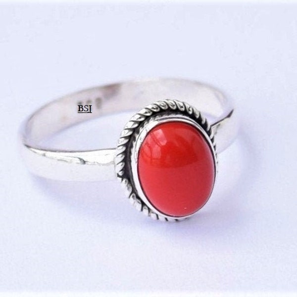 Red Coral Ring, Coral Stone Ring, 925 Sterling Silver Ring, Red Stone Ring, Coral Jewelry, Red Gemstone