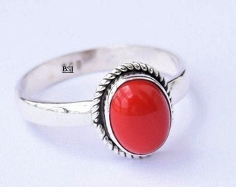 Red Coral Ring, Coral Stone Ring, 925 Sterling Silver Ring, Red Stone Ring, Coral Jewelry, Red Gemstone