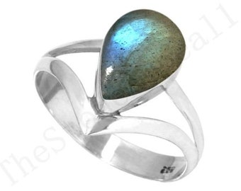 Natural Labradorite Ring, 925 Sterling Silver, Split Band, Blue Stone Ring, Natural Stone, Artisan Ring, Handmade Ring, Boho Ring, Gift Ring