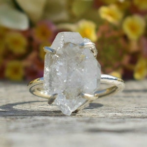 Herkimer Diamond Ring, 925 Sterling Silver, White Color Stone, Raw Gemstone, Prong Setting, Handmade Ring, Made For Her, Sale, Gift