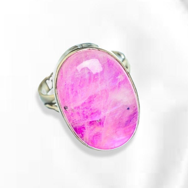 Echter Rosa Mondstein Ring, Edelstein Ring, Cabochon, Feuerstein, Boho Ring, Antik Silber Ring, Mittelfinger Ring, Etsy Cyber Sale 2020, Geschenk Sie