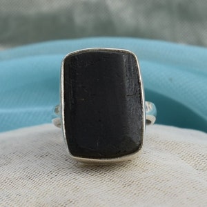 Black Tourmaline Ring, 925 Sterling Silver Ring, Raw Cushion Gemstone, Double Band Ring, Gift For Mom Sis, Black Gemstone, Sale