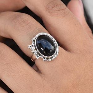 Hemelse zwarte onyx ring voor moeder, nieuw begin ring voor haar, zilveren damessieraden, juni geboortesteen, zwarte onyx ring voor vrouw, cadeauringen