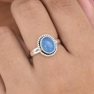 Blue Chalcedony Ring, Chalcedony Stone Ring, 925 Sterling Silver Ring, Blue Stone Ring, Chalcedony Jewelry, Blue Gemstone, Anniversary Ring