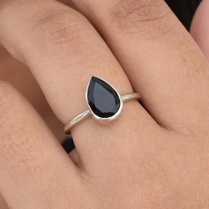 Black Onyx Ring, Pear Ring, Black Onyx Jewelry, Sterling Silver, Bezel Ring, Boho Ring, Statement Ring, Casual, Womens Ring, Christmas Sale