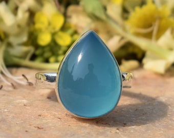 Birthday Gift Birthstone Gift for Her Engagement Ring Gift For Love Blue Onyx Gemstone Handmade .925 Sterling Silver Ring Size 9