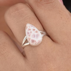 Pink Larimar Ring, Sterling Silver Ring, Natural Larimar, Gemstone Ring, Statement Ring, Boho Ring, Casual Wear Ring, Beautiful Ring, Gifts