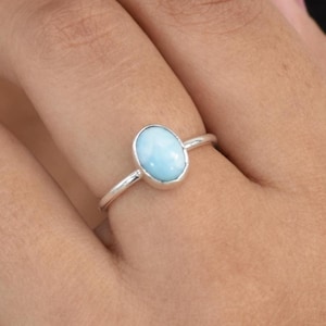 Oval Larimar Ring, Larimar Silver Ring, Larimar Jewelry, Natural Larimar, Handmade Ring, Dainty Ring, Oval Stone, Tiny, Silver Gift Ring image 1