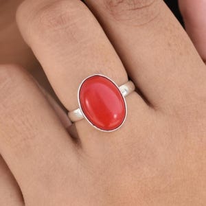 Red Coral Ring, Red Gemstone Jewelry, Oval Gemstone Ring, Nickel Free, Gift For Mom, Silver Ring, Ready To Ship, Birthstone Ring, Dainty