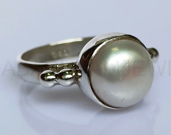 Pearl Ring, 925 Sterling Silver, Daily Wear Ring, Fresh Water Stone, Bohemian Ring, Handmade Ring, Silver Women Jewelry, Ready To Ship