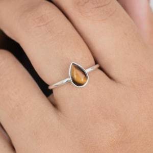 Pear Tigers Eye Ring, Sterling Silver Ring, Handmade Silver Ring, Cats Eye Ring, Stock Clearance Sale, Christmas Ring, Mom Gift, Bezel Set image 1