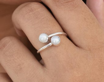 Pearl Ring, 925 Sterling Silver, Multi Gemstone Ring, Engagement Ring, Round Gemstone, Ring For Women, Silver Ring, Bohemian Jewelry