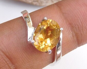 Citrine Stylish Silver Ring, Natural Citrine Ring, Stackable Citrine Ring, 925 Sterling Silver, Stackable Ring, Yellow Birthstone, Tiny Ring