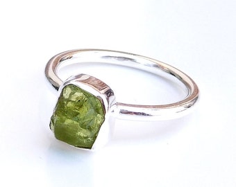 22nd Anniversary Rough Peridot Ring Peridot Stacking Ring,August birthstone ring 7th Natural Green Peridot Raw Gemstone Ring WJ 18