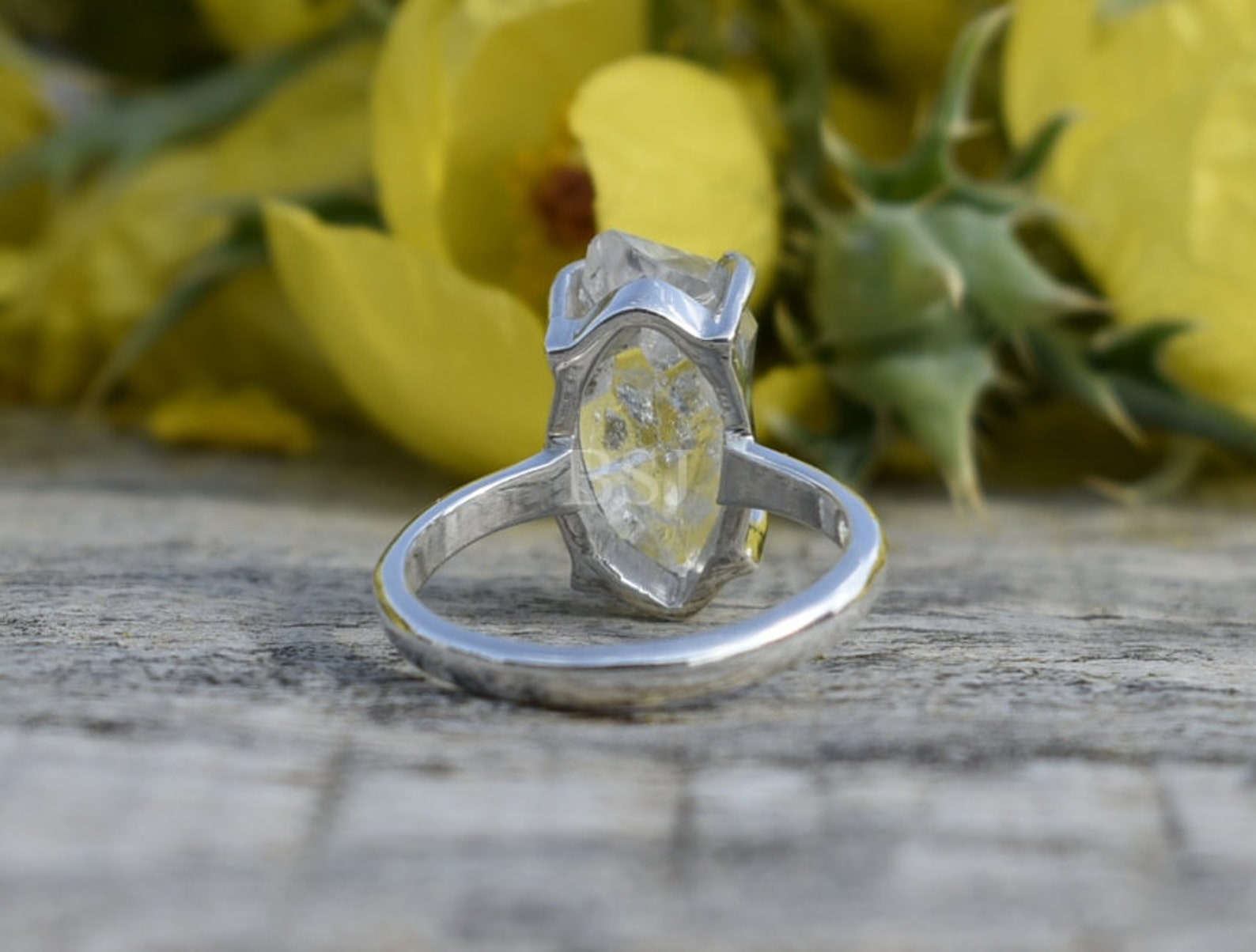 Herkimer Diamond Ring Antique Shape 925 Sterling Silver Etsy
