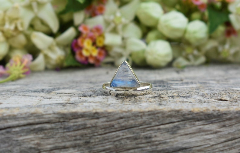 Triangle White Moonstone Ring, 925 Sterling Silver Ring, Bezel Set, White Gemstone, Simple Band Ring, Statement Ring, Gift For Mom Sis, Sale image 1