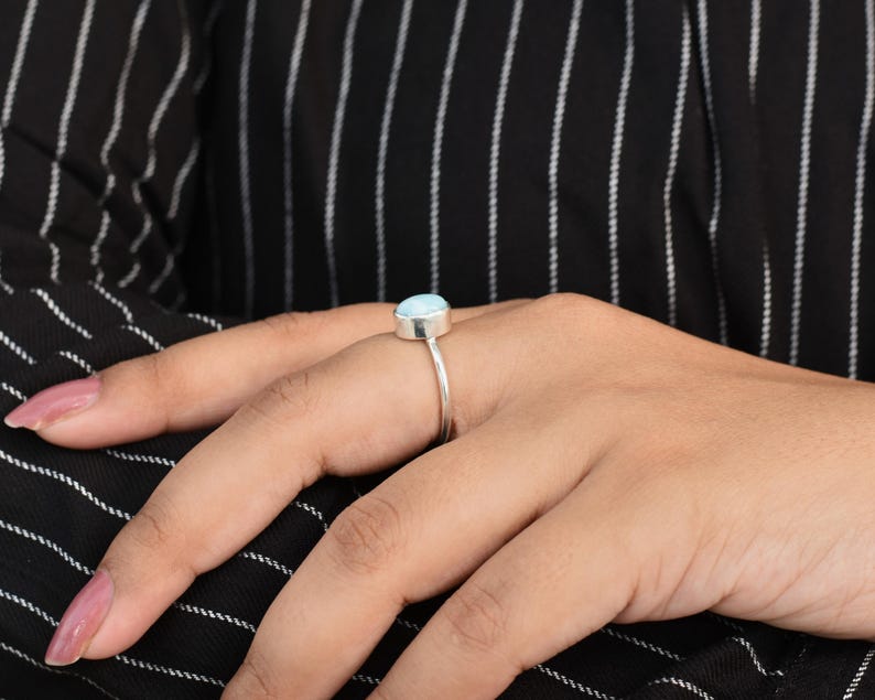 Oval Larimar Ring, Larimar Silver Ring, Larimar Jewelry, Natural Larimar, Handmade Ring, Dainty Ring, Oval Stone, Tiny, Silver Gift Ring image 5
