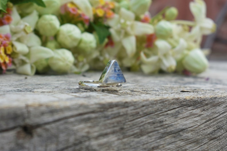 Triangle White Moonstone Ring, 925 Sterling Silver Ring, Bezel Set, White Gemstone, Simple Band Ring, Statement Ring, Gift For Mom Sis, Sale image 3