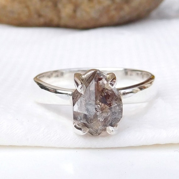 Herkimer Diamond Ring Natural Diamond Ring Black Diamond - Etsy