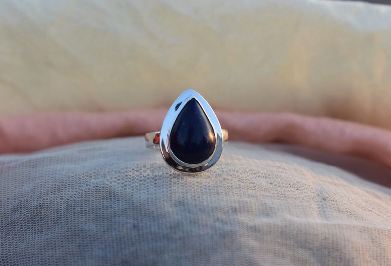 Statement Ring Gift For Mom Handmade Lapis Lazuli Ring Sale 925 Sterling Silver Ring Pear Lapis Lazuli Gemstone Ring Simple Band Ring