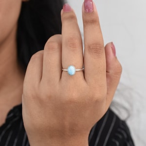 Oval Larimar Ring, Larimar Silver Ring, Larimar Jewelry, Natural Larimar, Handmade Ring, Dainty Ring, Oval Stone, Tiny, Silver Gift Ring image 6
