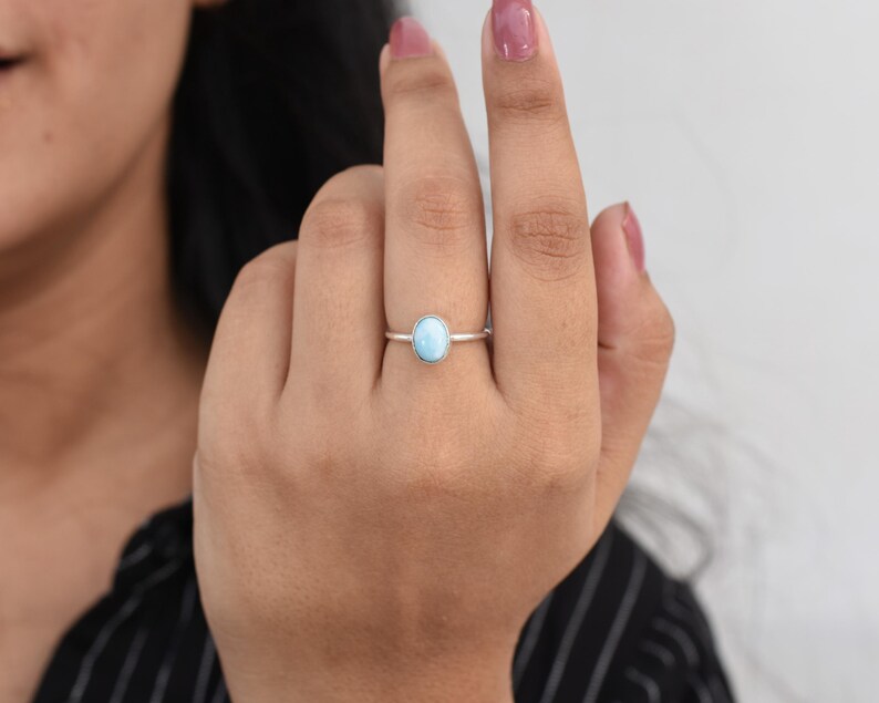 Oval Larimar Ring, Larimar Silver Ring, Larimar Jewelry, Natural Larimar, Handmade Ring, Dainty Ring, Oval Stone, Tiny, Silver Gift Ring image 6